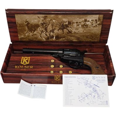 Set Deko Colt mittlerer schwarzer Lauf, brauner Griff, 6 Deko-Patronen (zerlegbar)