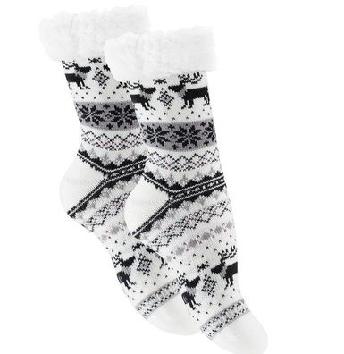 Neu 1x ABS Kuschelsocken Wintersocken Bettsocken Hüttensocken Rentier Motiv rutschfes