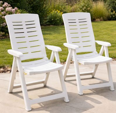 2er Klappsessel Weiß Klappstuhl Positionsstuhl Gartenstuhl 5-Pos. Kunststoff