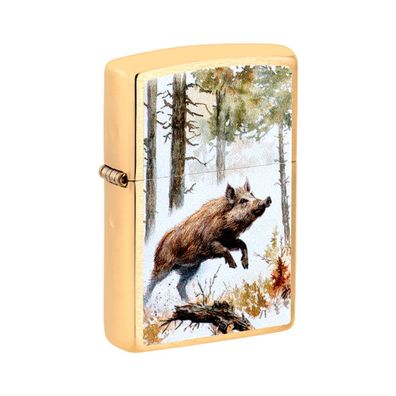 Zippo Benzin-Feuerzeug messing color Wild Boar 60007521, unbefüllt