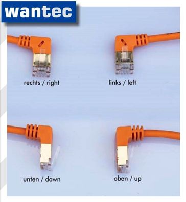 wantecWire Patchkabel CAT7 gewinkelt (90°links) SSTP orange 3m