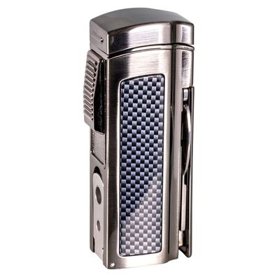 Passatore 4er-Jet Tischfeuerzeug Carbon/Gun mit Rundcutter & Zigarrenschere