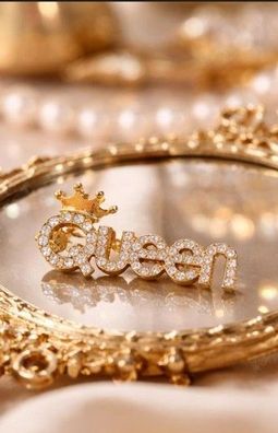 Vintage Emaille Brosche Queen mit Strasssteinen