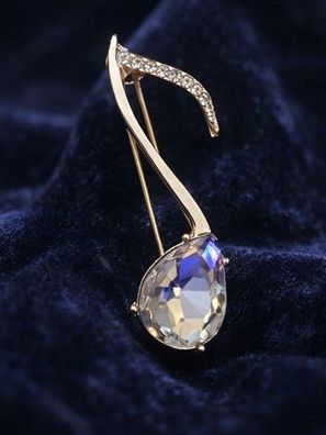 Vintage Emaille Brosche Musiknote mit Strasssteinen