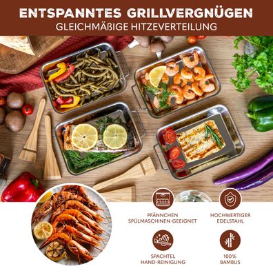 bremermann Grillpfanne, im Set, aus Edelstahl, mit Bambusschabern