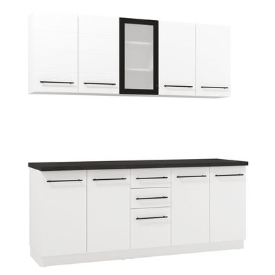 Moderne Küche Küchenzeile ohne Geräte 200 cm Weiß Einbauküche Singleküche Küchensc