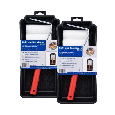 2x Roll und Lackierset 6 teilig Farbwanne Schaumstoffwalzen Farbe Lack Dispersion