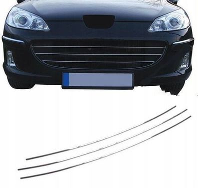 Peugeot 407 – CHROM-Leisten für GRILL-Attrappe, 3 Stück Tuning Chrom
