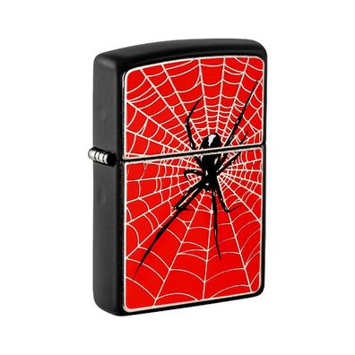Zippo Benzin-Feuerzeug schwarz Plakette Spider Web Red 2008088, unbefüllt