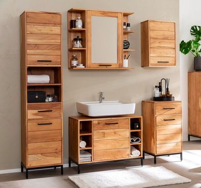 Bad komplett 5-tlg. 'Albany' Akazie massiv lackiert Spiegelschrank