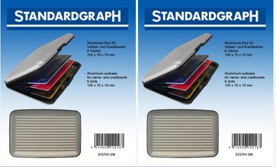 Aluminium-Visitenkartenbox mit 6 Fächern Größe 105 x 70 x 19 mm