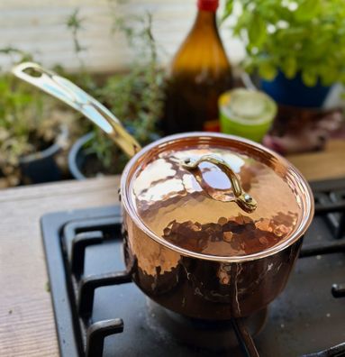 CopperGarden®" Kasserolle ø14 cm | 1,2 Liter Stieltopf | verzinnt