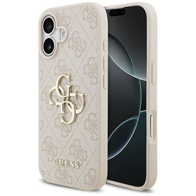 Hülle iPhone 17 Kunstleder Guess rosa Big Logo Metall goldfarben