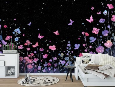 Vlies Fototapete Blumen Lila Rosa Schwarz TAPETE XXL Wohnzimmer Schlafzimmer