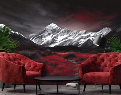 Vlies Fototapete Gebirge Rot Weiß Natur TAPETE XXL Wohnzimmer Schlafzimmer