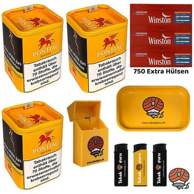 Pontiac Gold Blend Tabak Dose 3x 120g, Winston Extra Hülsen, Tablett Feuerz. Box