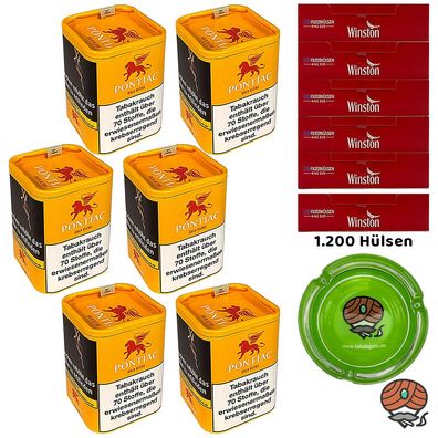 Pontiac Gold Blend Tabak Dose 6x 120g, Winston Hülsen, Glasascher