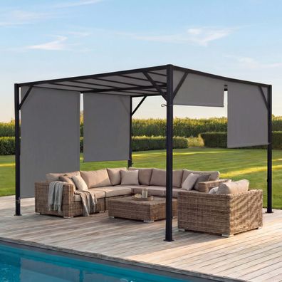Pergola Baia, Garten Pavillon, stabiles 6cm-Stahl-Gestell + Schiebedach grau
