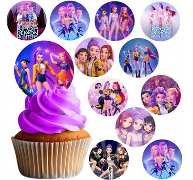 Demon Hunters 12 Muffins K-POP Essbar 12 Muffin Zuckermasse Tortenbild Tortenaufleger
