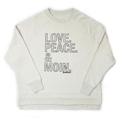 Love Peace Moin Sweatshirt hellgrau meliert goldmarie Pullover Outline Print Motiv