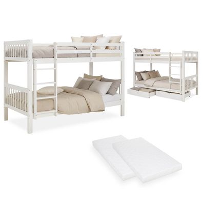 Kinderbett 90x200 Etagenbett Holzbett Weiß Jugendbett Doppelstockbett Rausfallschu