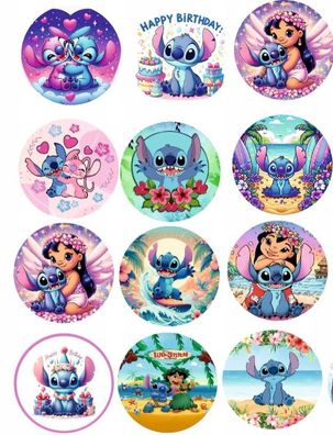 Lilo & Stitch 12 Muffins Essbar 12 Muffin Zuckermasse Tortenbild Tortenaufleger 01