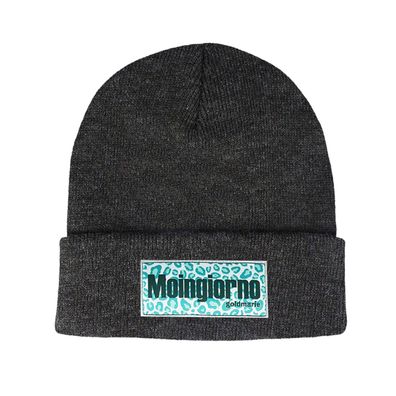 Moingiorno Mütze anthrazit grau meliert goldmarie Beanie mit Leo Label Moin-Spirit