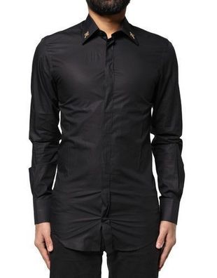 Dolce & Gabbana Black GOLD Cross Embellished Men Dress Shirt