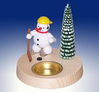 Tischdekoration Kerzenhalter Schneemann als Eishockeyspieler mit Teelicht