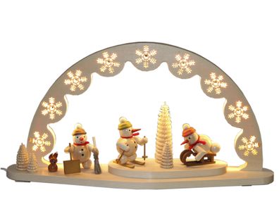 Schwibbogen Schneemänner mit Schlitten + Ski el. Beleuchtung BxHxT 50x28x5cm NEU