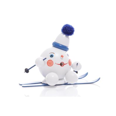 Räucherfigur Räucherschneeball auf Ski blau BxHxT ca 20 x 15 x 9cm NEU Seiffen