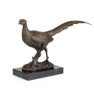 Bronzeskulptur Fasan schreitend aus Bronze auf Marmorsockel H 19 cm Vogelfigur