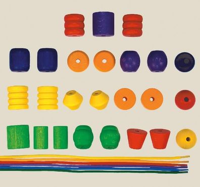 Holzspielzeug Schmuck Holzperlen LxBxH 90x90x210mm NEU Perlen Fädeln Holzspiel