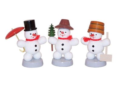 Weihnachtsdekoration Schneemanntrio I bunt Höhe 6cm NEU Schnee Eismann