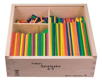 Holzspielzeug Fröbel Gabe 8-3 Stäbchen 150mm LxBxH 220x220x75mm NEU