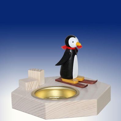 Weihnachtsdekoration Teelichthalter Pinguin auf Ski bunt BxHxT 6,5x6,5x6,5cm NEU