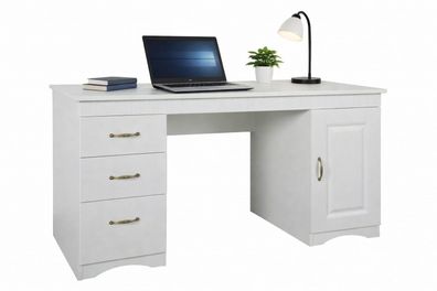 Sekretär 137x67x73 Schreibtisch 3 Schublad Landhausstil weiß mdf #4524