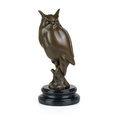 Skulptur Eule aus Bronze H 30,5 cm Tierfigur mit Marmorsockel Filzunterseite