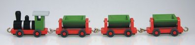 Holzspielzeug Holzeisenbahn mit 3 Wagons bunt Grubenbahn BxH 26x3,5xcm NEU Spielz