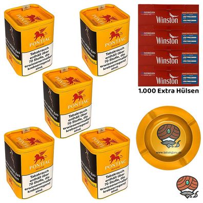 Pontiac Gold Blend Tabak Dose 5x 120g, Winston Extra Hülsen, Metallascher