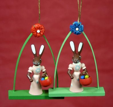 Osterdekoration Häsin im Bogen bunt Strauchbehang Höhe 8cm NEU Osterdeko