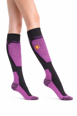 Salomon Damen Skisocken 2er Pack Schwarz/Pink Merino LD32 Warme Ski Socken für Frauen