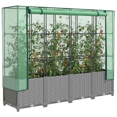 vidaXL Hochbeet mit Gewächshaus-Aufsatz Rattan-Optik 160x40x138 cm