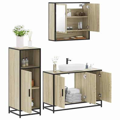 vidaXL 3-tlg. Badmöbel-Set Sonoma-Eiche Holzwerkstoff