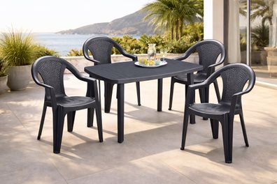 Mojawo® 5-teilige Gartengarnitur Kunststoff Esstisch Eckig 140x90cm Anthrazit