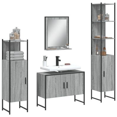 vidaXL 4-tlg. Badmöbel-Set Grau Sonoma Holzwerkstoff