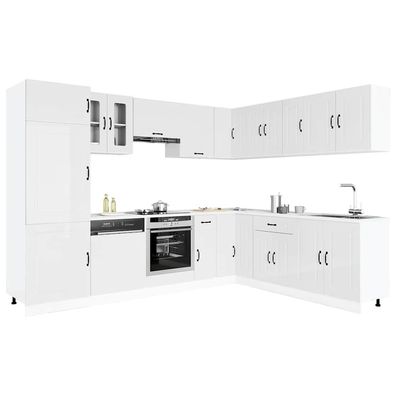 vidaXL 14-tlg. Küchenschrank-Set Kalmar Hochglanz-Weiß Holzwerkstoff
