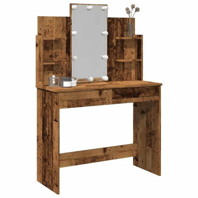 vidaXL Schminktisch mit LED-Leuchten Altholz-Optik 96x40x142 cm
