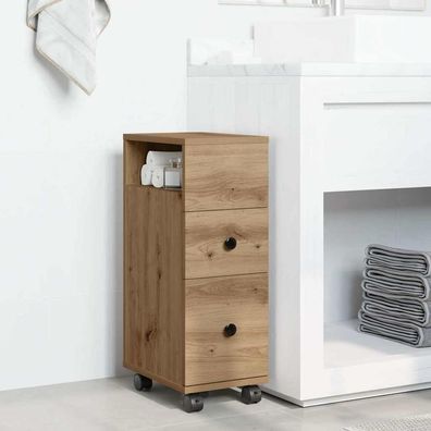 vidaXL Badschrank Schmal mit Rollen Artisan-Eiche Holzwerkstoff