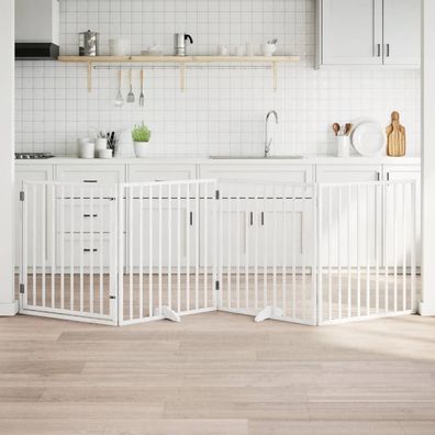 vidaXL Hundegitter mit Tür Faltbar 4 Paneele Weiß 320 cm Pappelholz